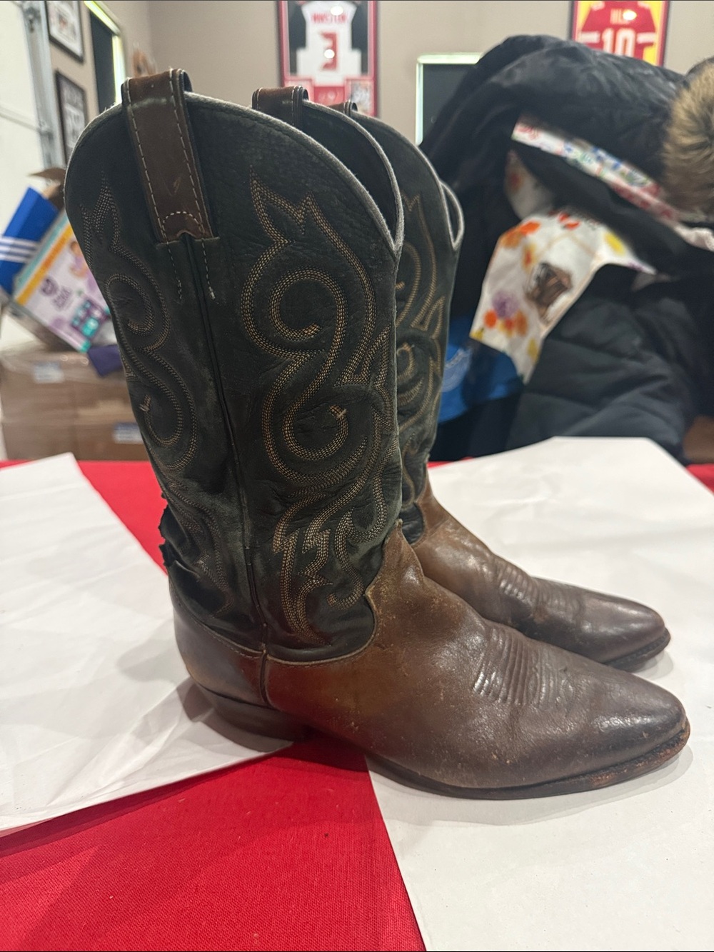 Justin Boots Brown Foot with Black Embroidered Shaft Western Boots